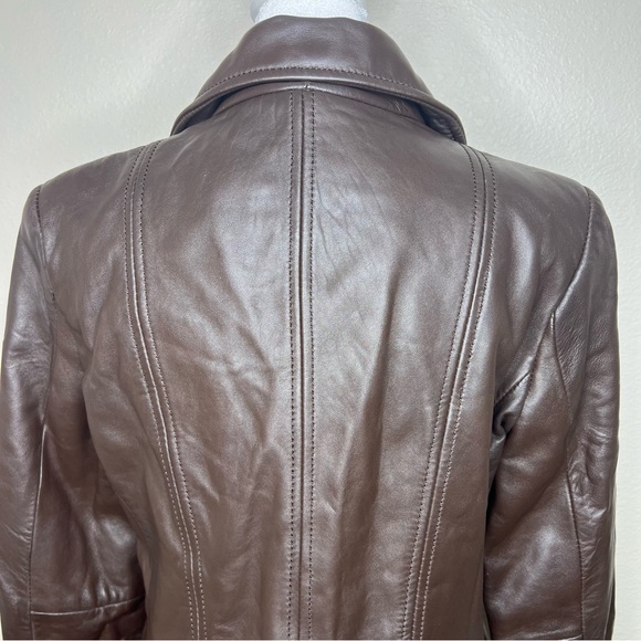 Jones New York Brown Fitted Full Zip Soft Genuine Leather Jacket Sz M - Picture 9 of 12